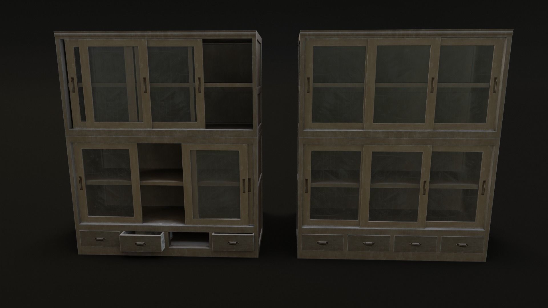 Old Japanese Shelf Low-poly 3D model_6