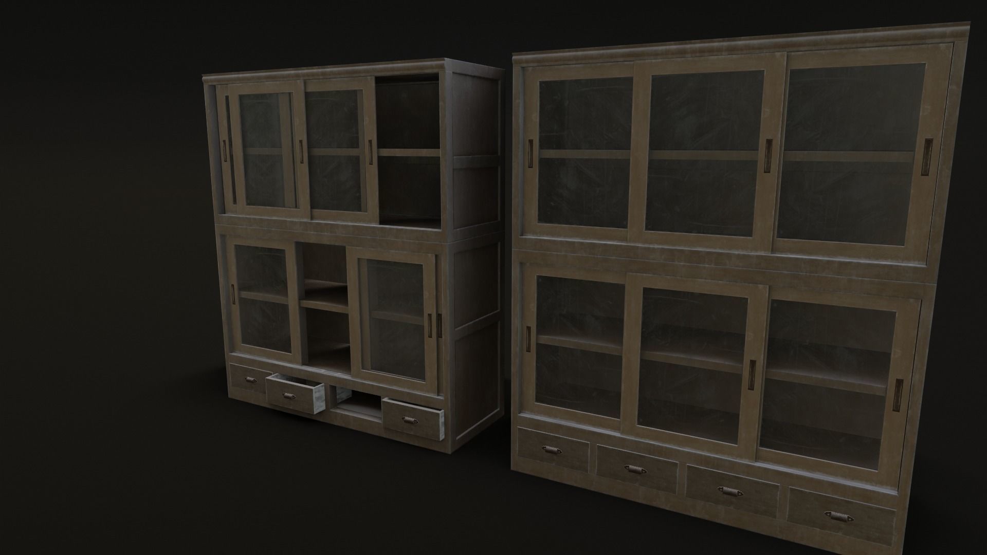 Old Japanese Shelf Low-poly 3D model_8
