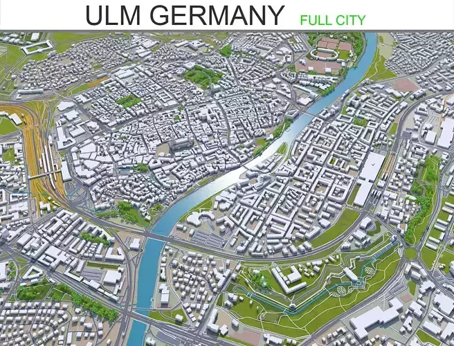 Ulm Germany 40km Low-poly 3D model