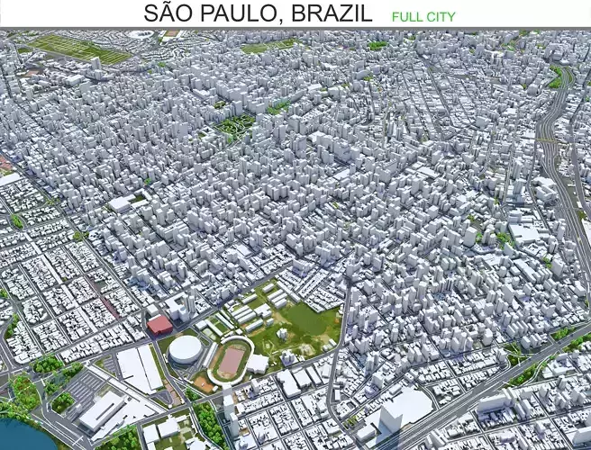 Sao Paulo Full City Brazil 90km Low-poly 3D model