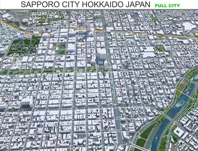 Sapporo City in Hokkaido Japan Low-poly 3D model