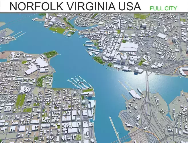 Norfolk Virginia USA 40km Low-poly 3D model