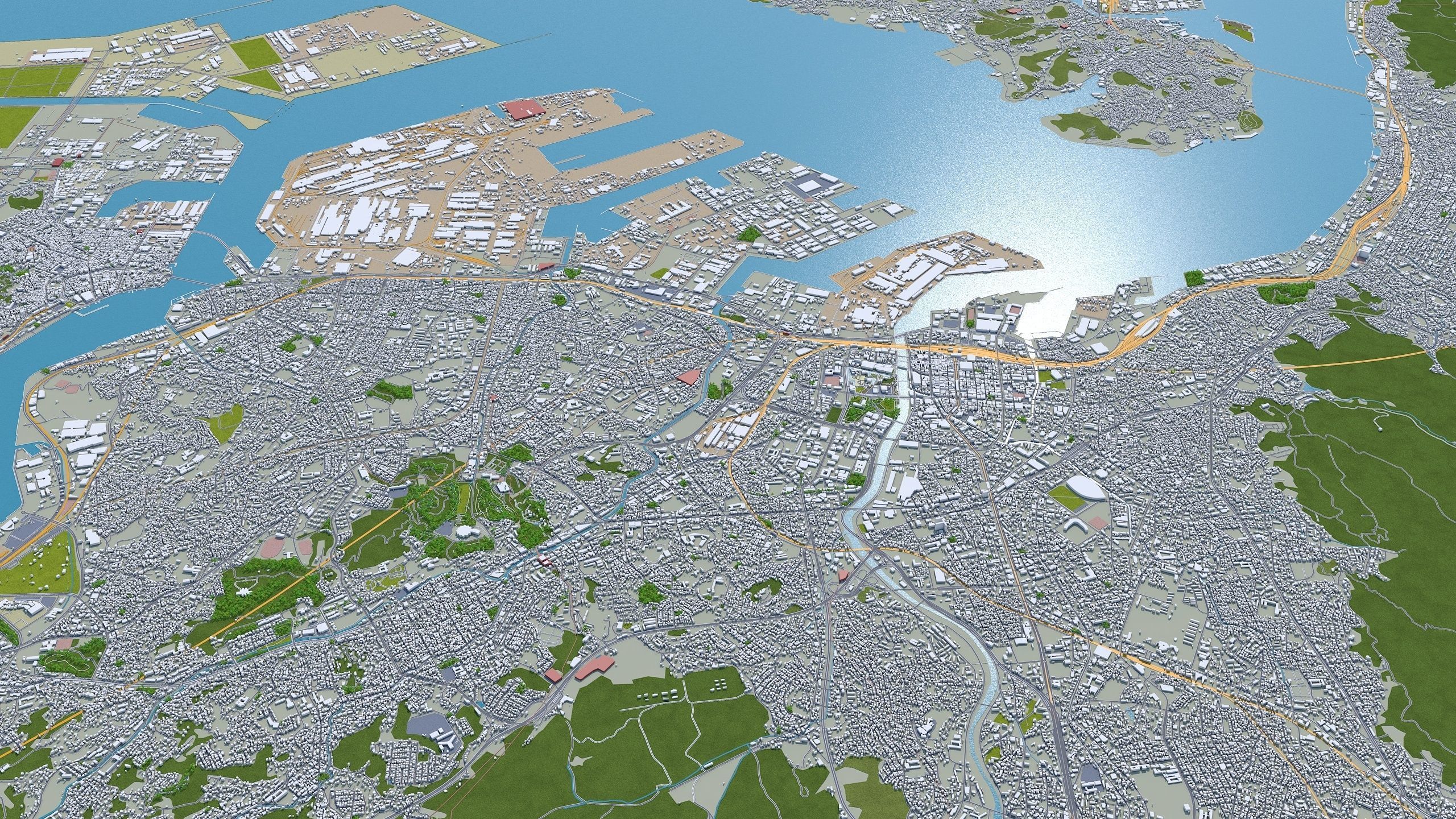 Kitakyushu Japan 50km Low-poly 3D model_3