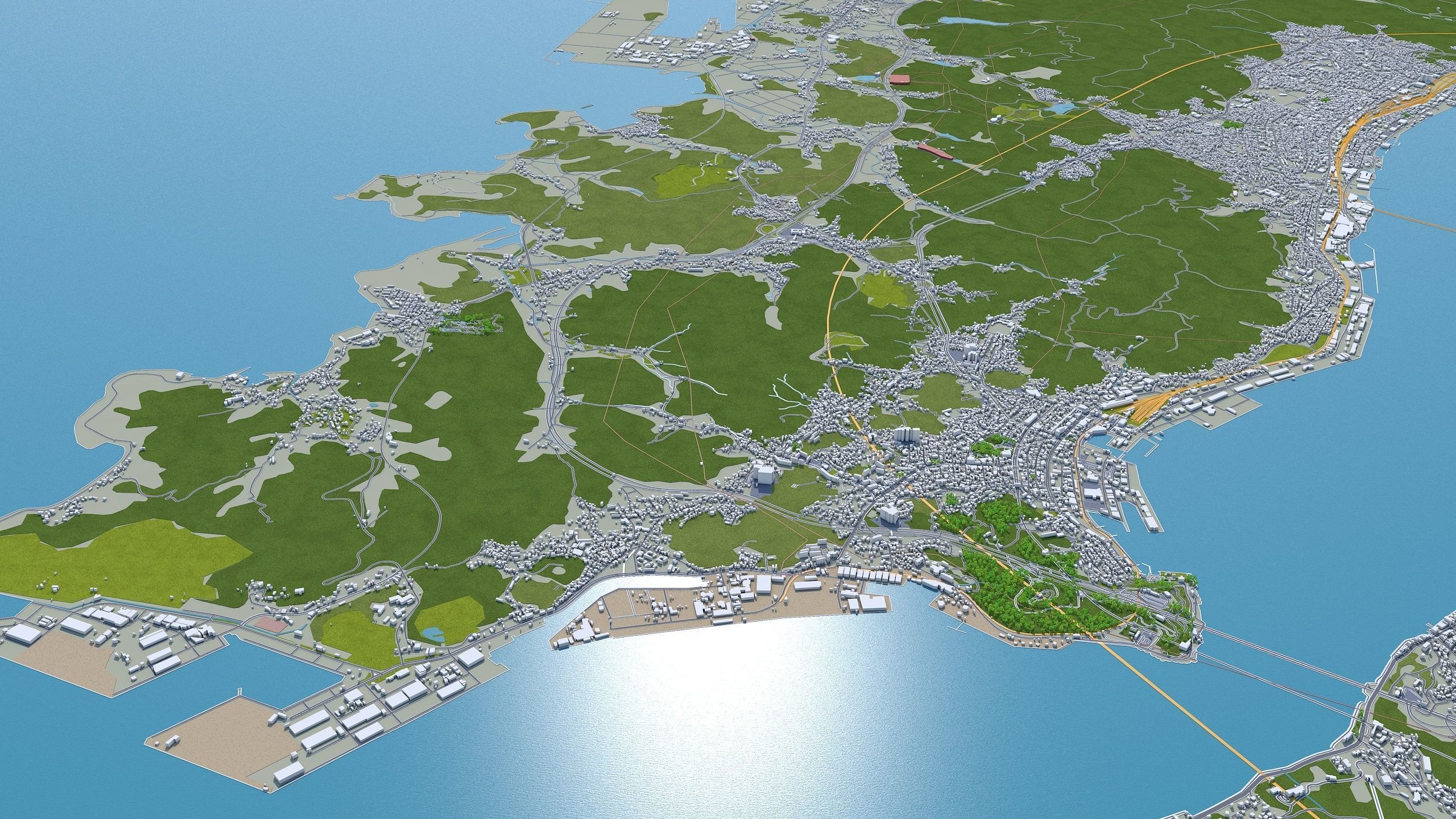 Kitakyushu Japan 50km Low-poly 3D model_12