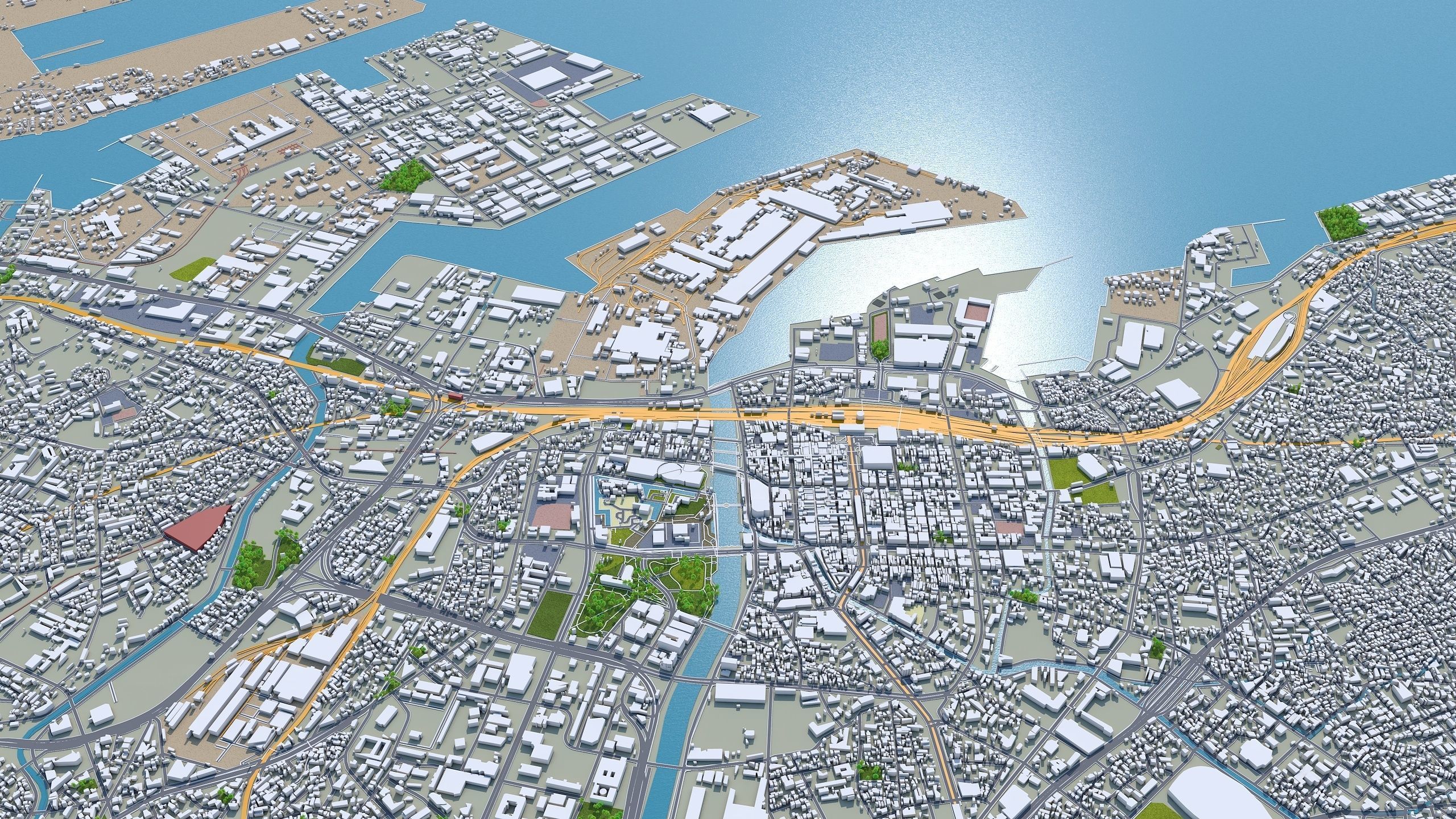 Kitakyushu Japan 50km Low-poly 3D model_2
