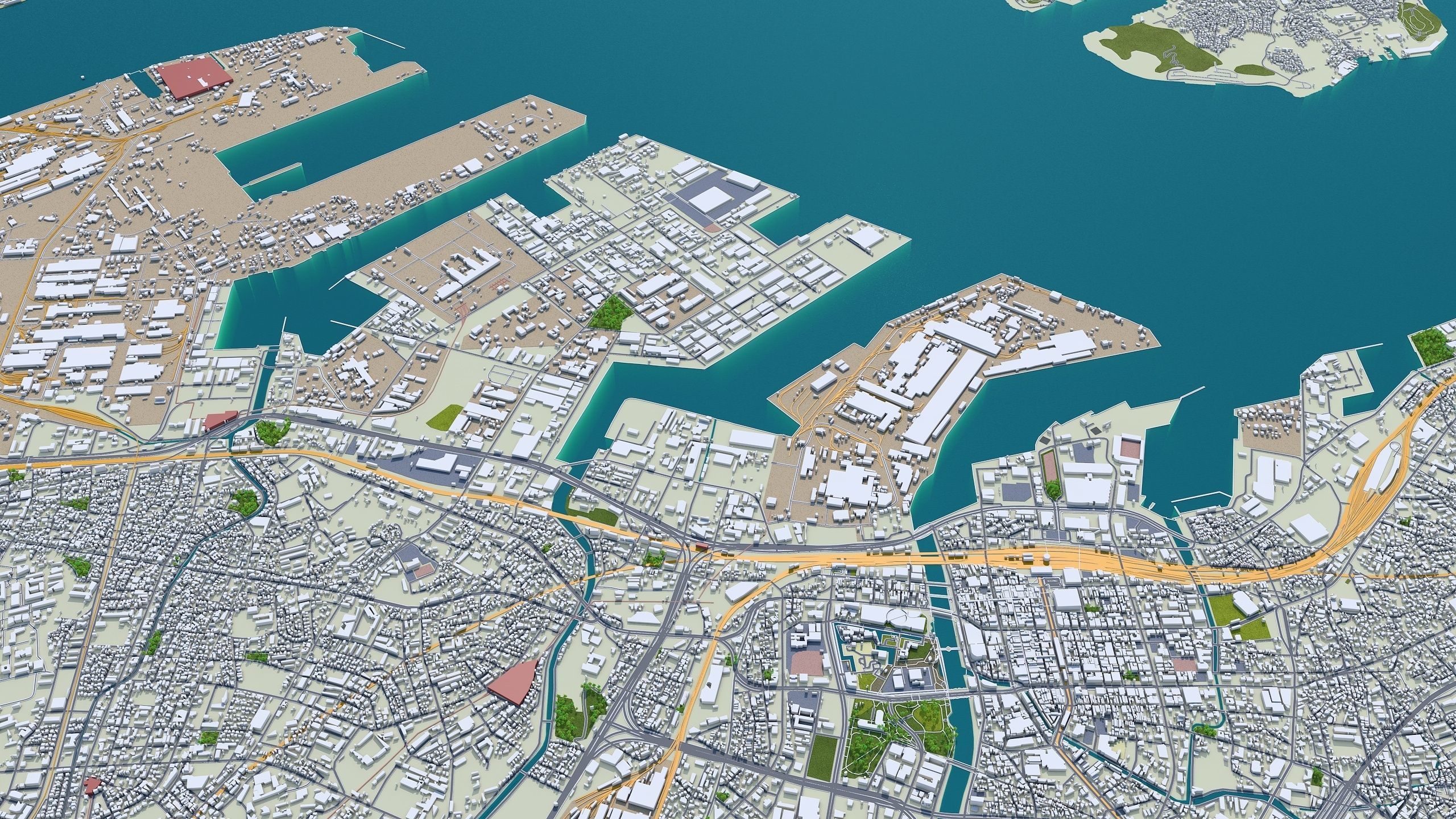 Kitakyushu Japan 50km Low-poly 3D model_13