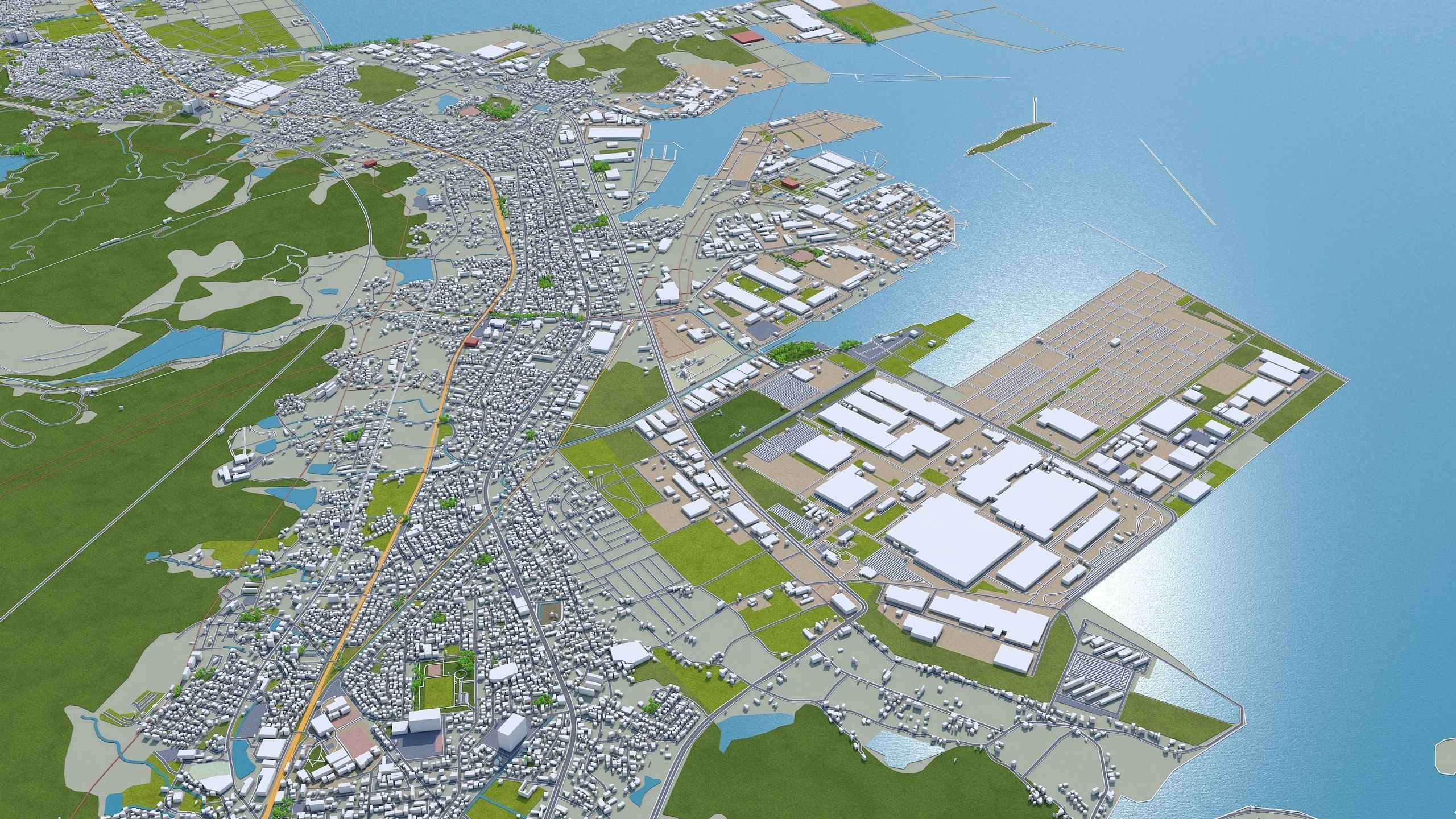 Kitakyushu Japan 50km Low-poly 3D model_9