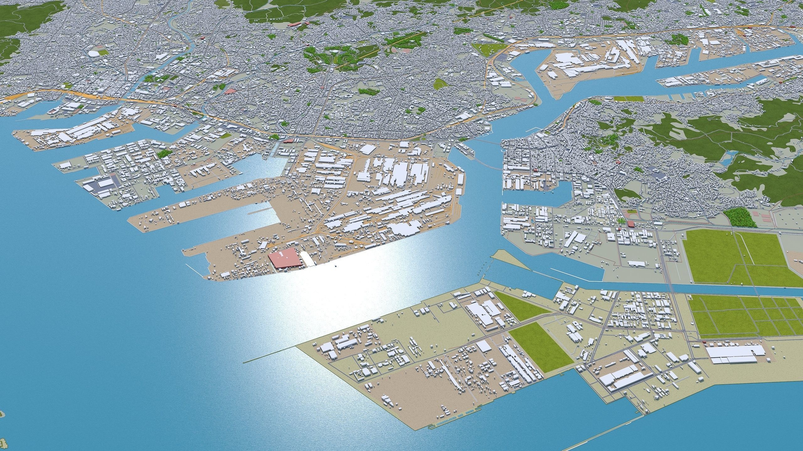 Kitakyushu Japan 50km Low-poly 3D model_11