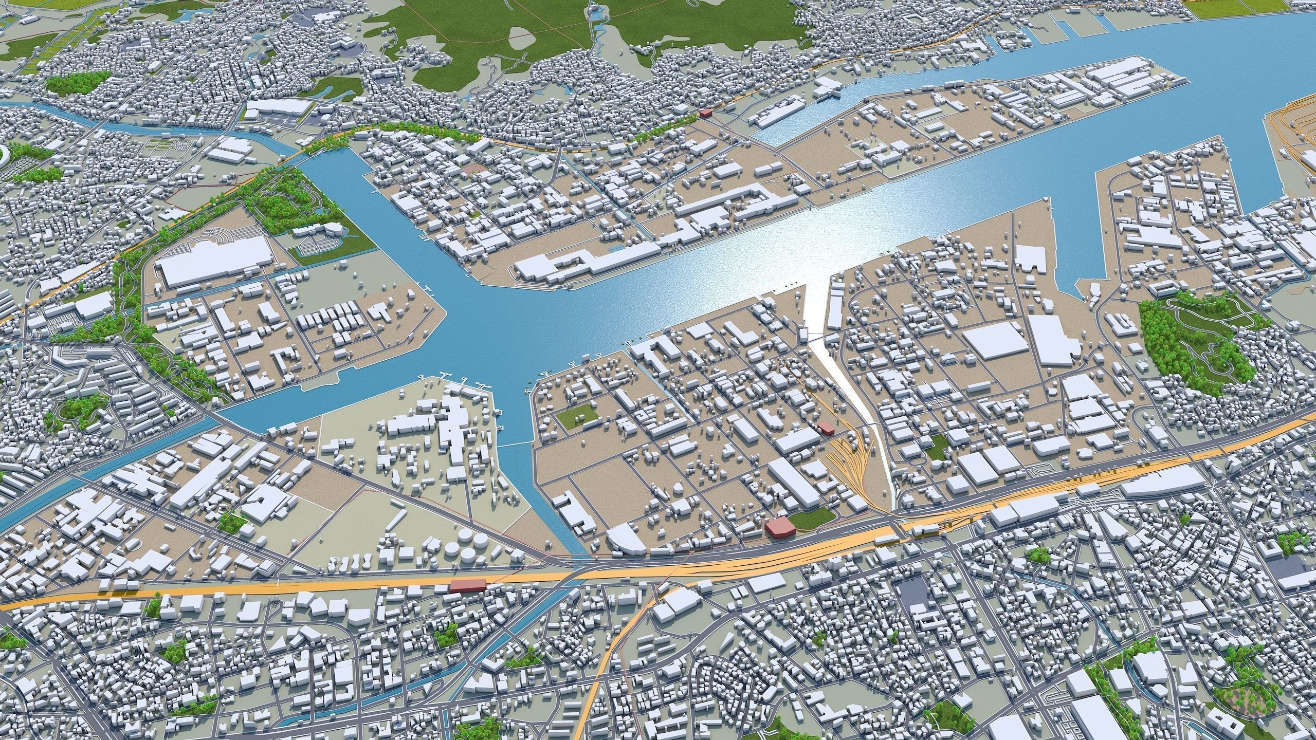 Kitakyushu Japan 50km Low-poly 3D model_4