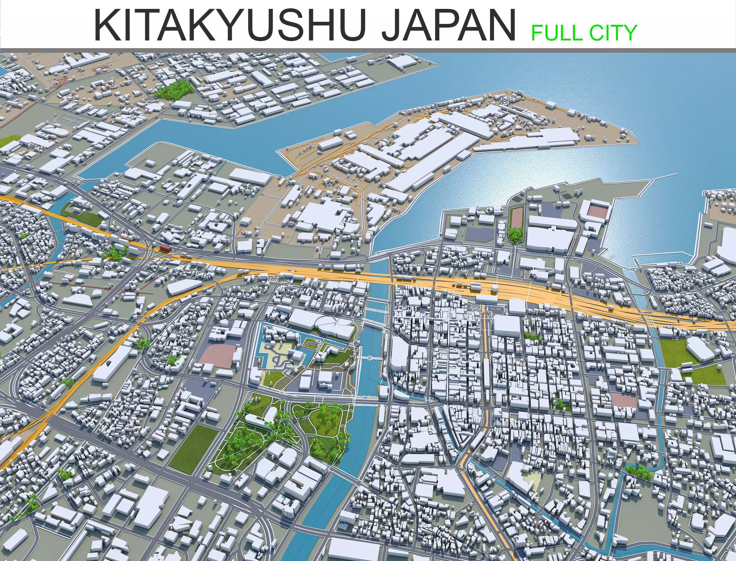 Kitakyushu Japan 50km Low-poly 3D model_0