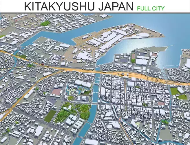 Kitakyushu Japan 50km Low-poly 3D model