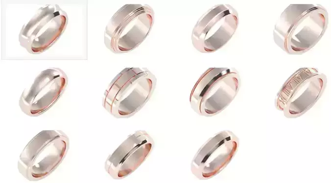 11 Plain Gold Band solitaire wedding engagement Mens ring 3dm 3D Model Collection