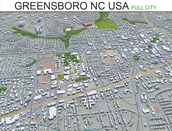Greensboro North Carolina USA 60km Low-poly 3D model