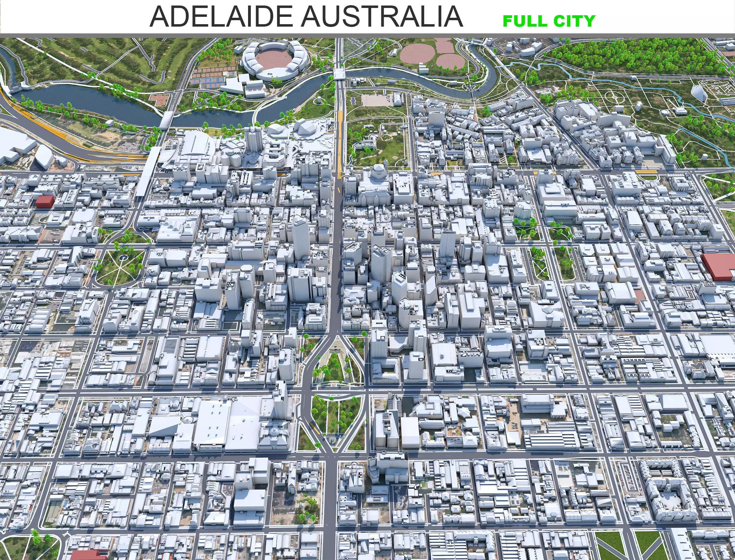 Adelaide city in Australia 65km Low-poly 3D model