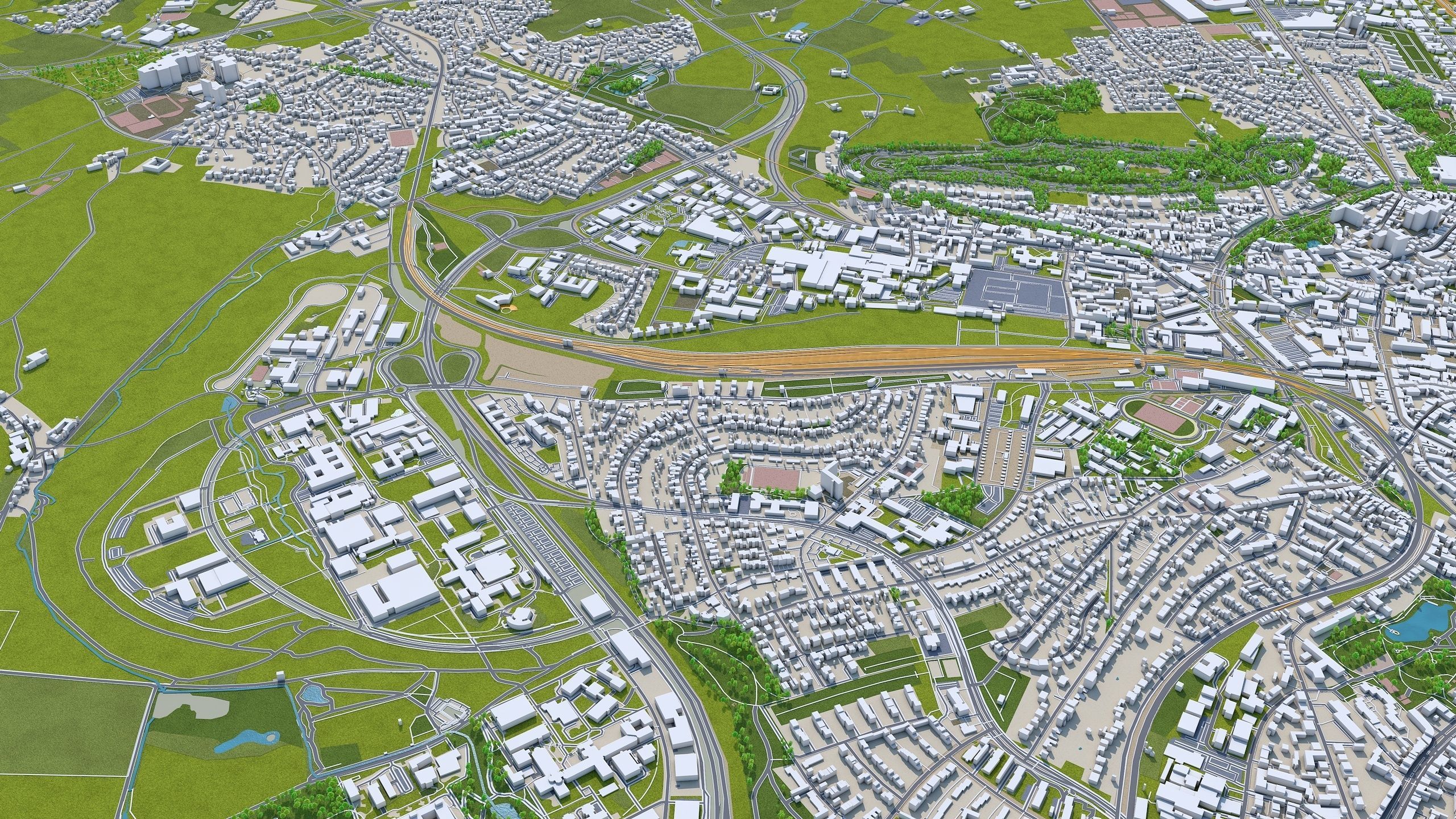 Aachen City in Germany 30km Low-poly 3D model_8