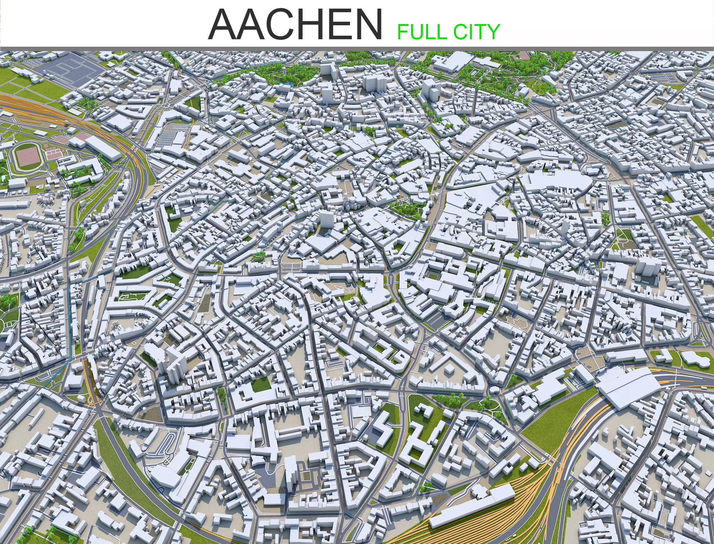 Aachen City in Germany 30km Low-poly 3D model_0