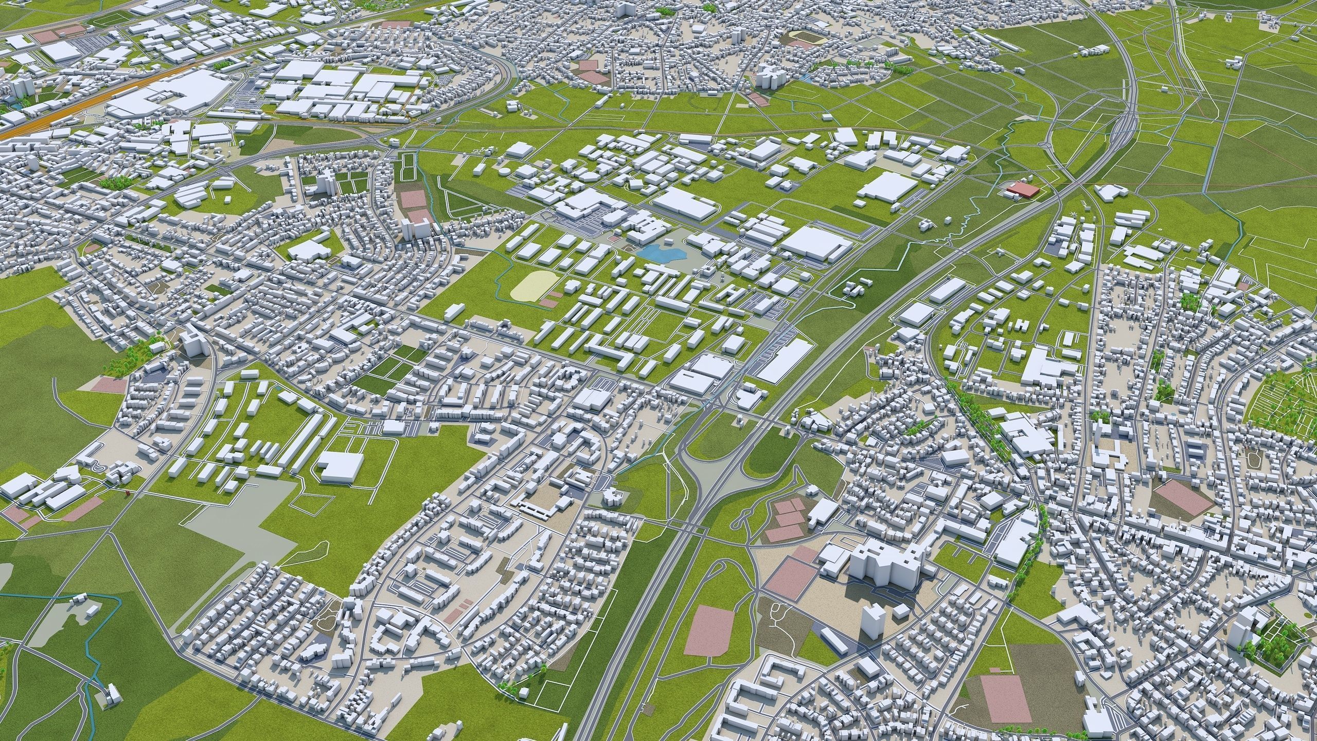 Aachen City in Germany 30km Low-poly 3D model_6
