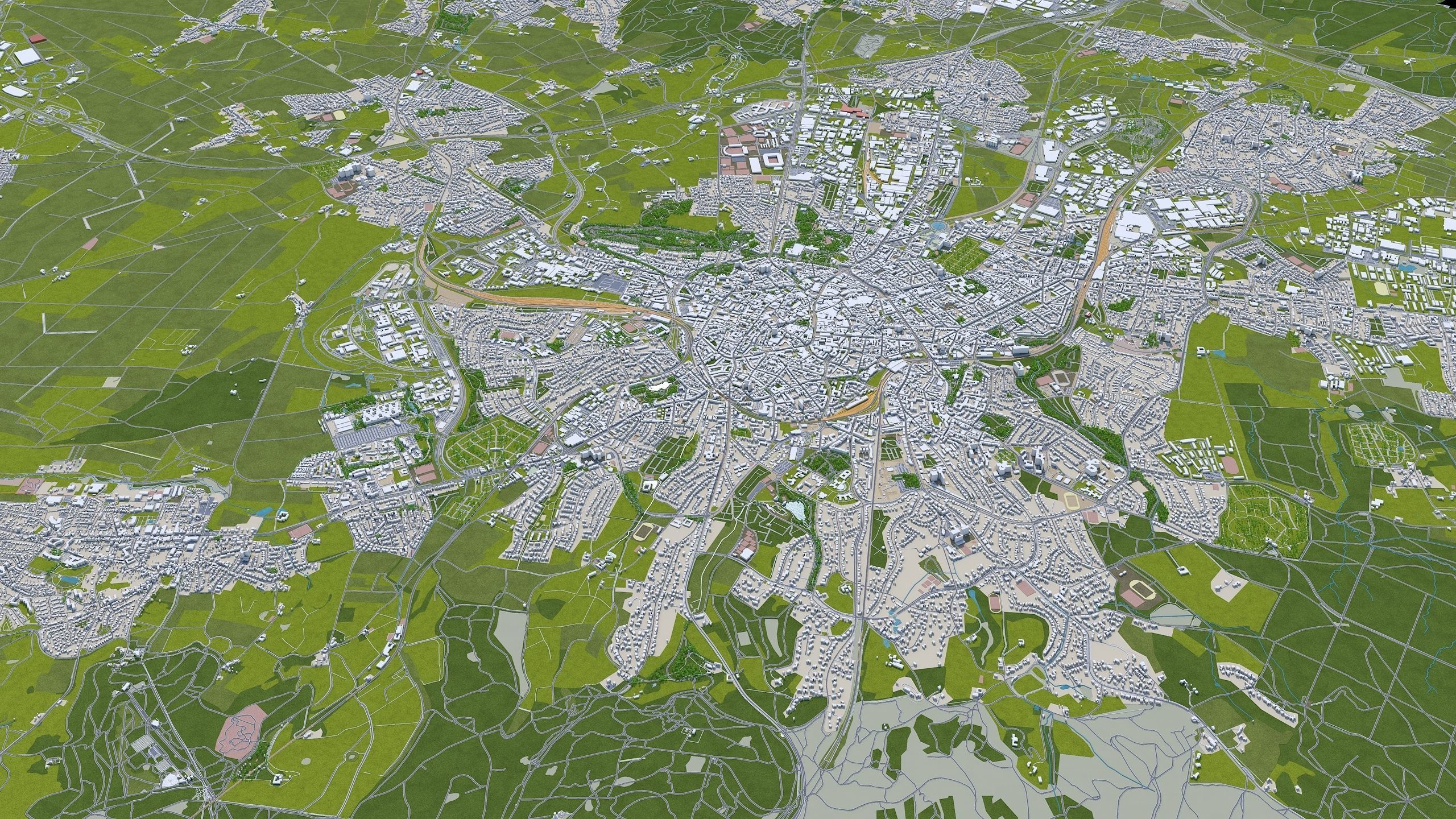 Aachen City in Germany 30km Low-poly 3D model_3