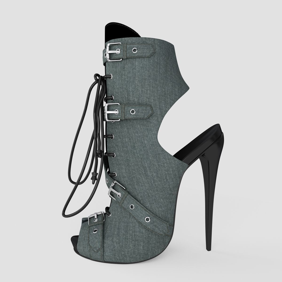 Sandal high heeled shoe with straps and buckles 3D model_6