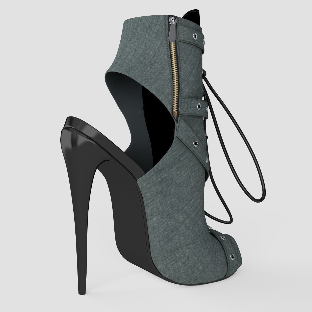 Sandal high heeled shoe with straps and buckles 3D model_4