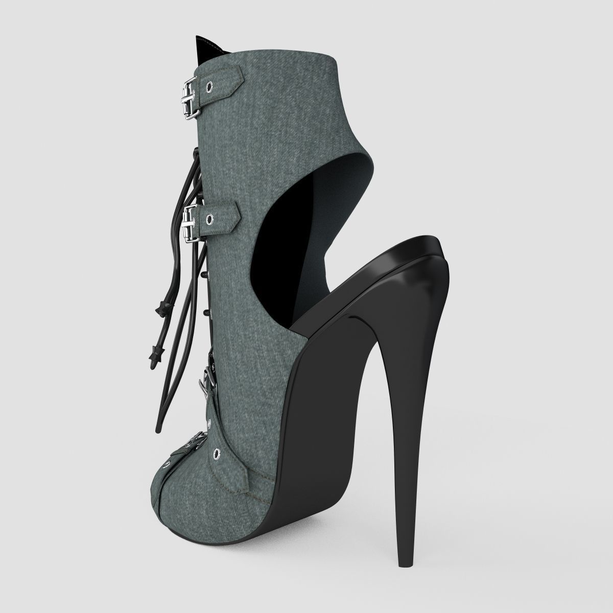 Sandal high heeled shoe with straps and buckles 3D model_5