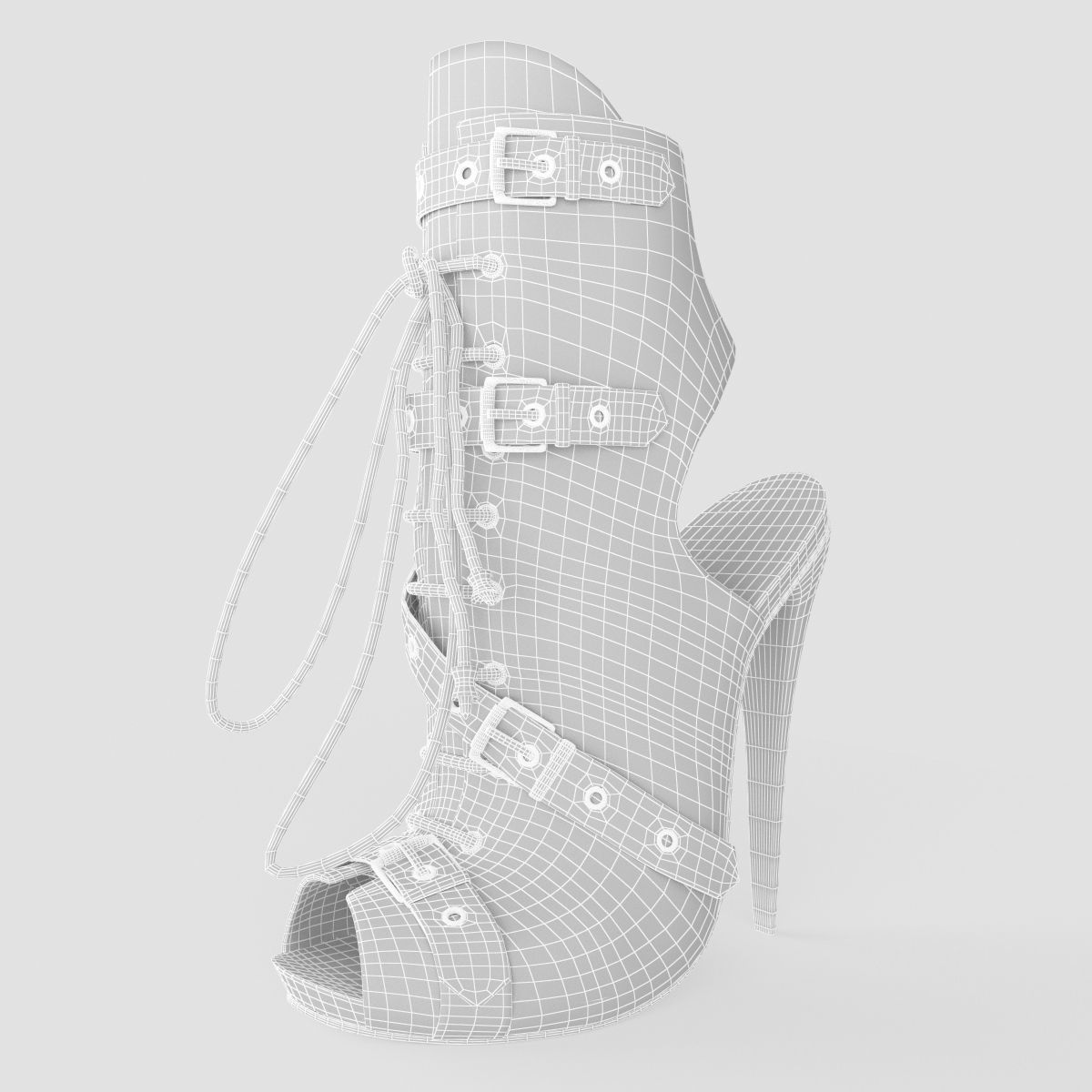 Sandal high heeled shoe with straps and buckles 3D model_8