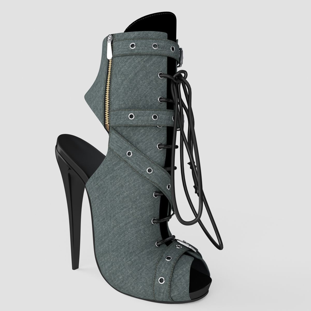 Sandal high heeled shoe with straps and buckles 3D model_2