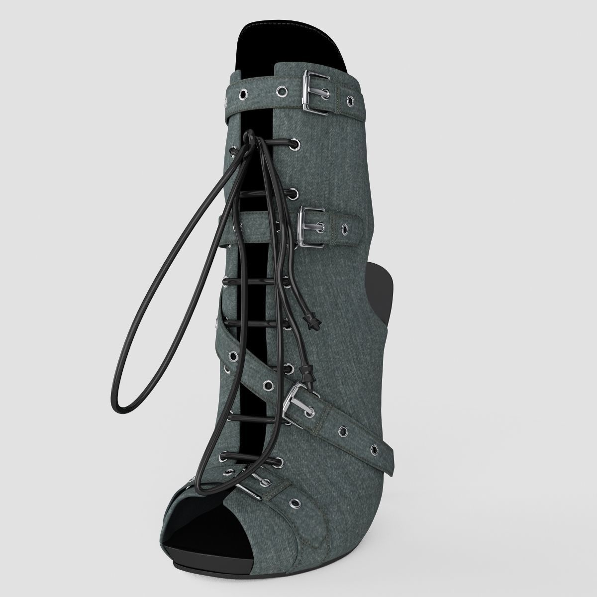 Sandal high heeled shoe with straps and buckles 3D model_1