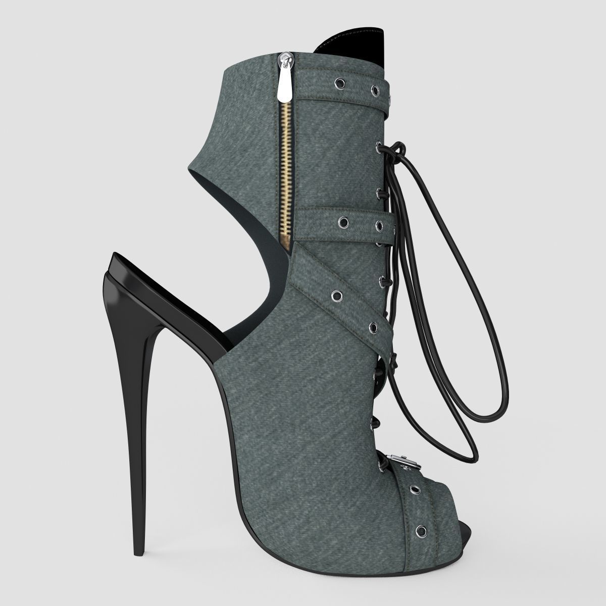 Sandal high heeled shoe with straps and buckles 3D model_3