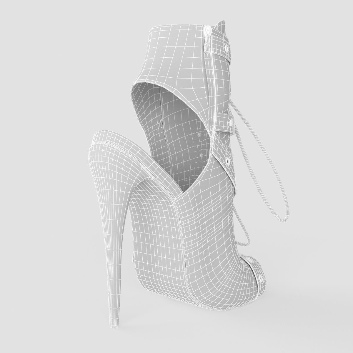Sandal high heeled shoe with straps and buckles 3D model_7