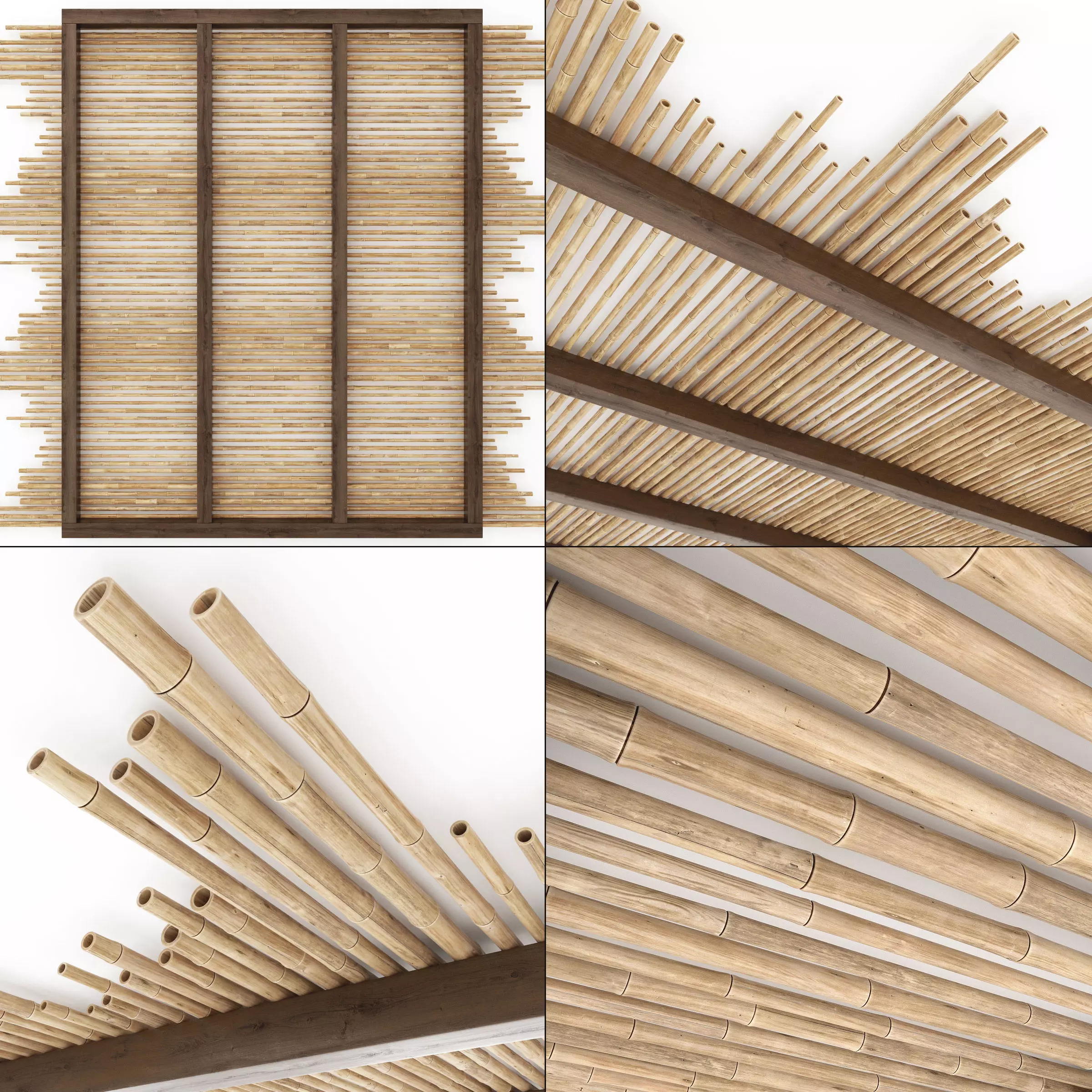 Ceiling bamboo long beam n1 3D model_0