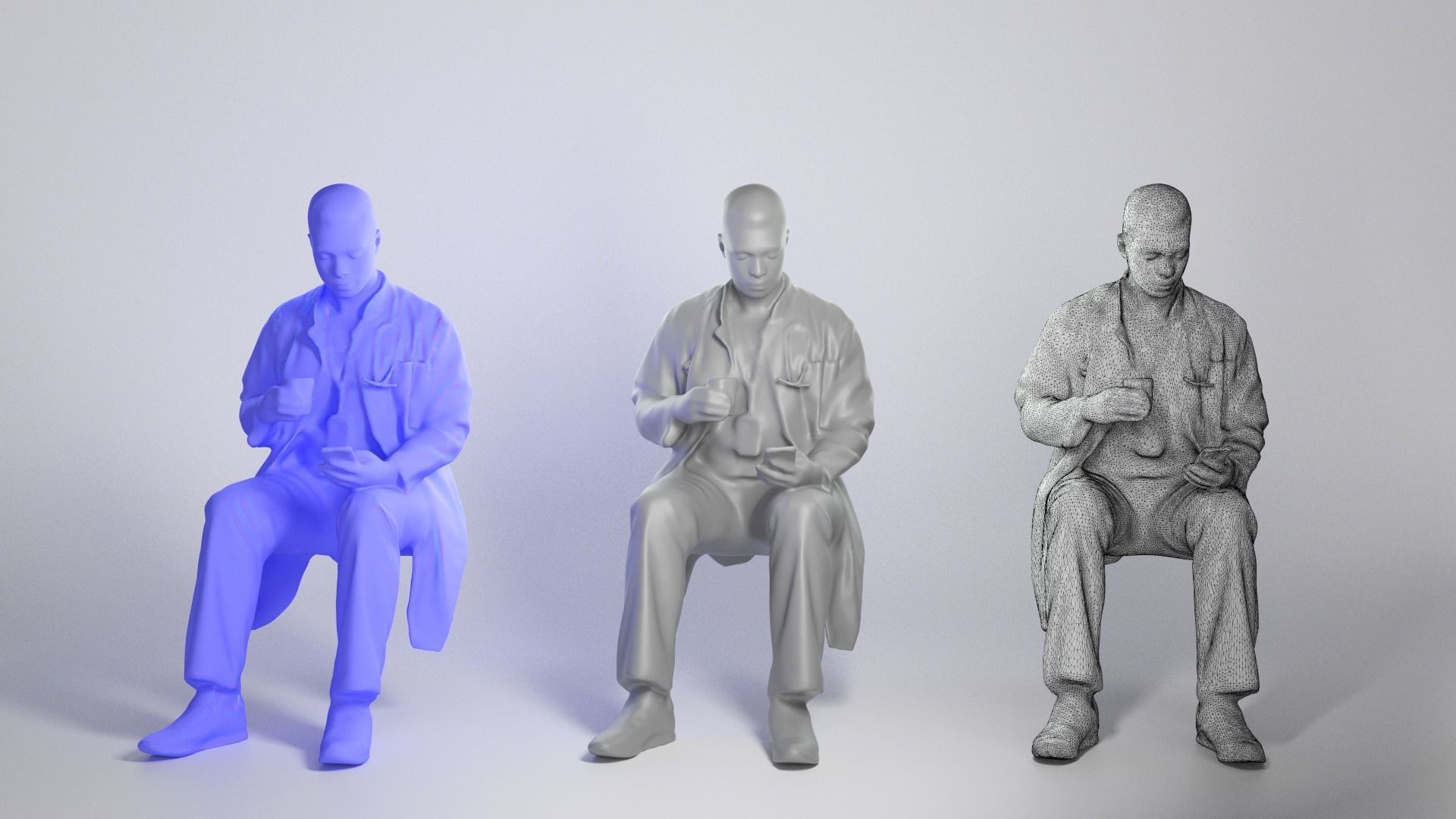 Medical doctor male is sitting and texting a message 184 Low-poly 3D model_3