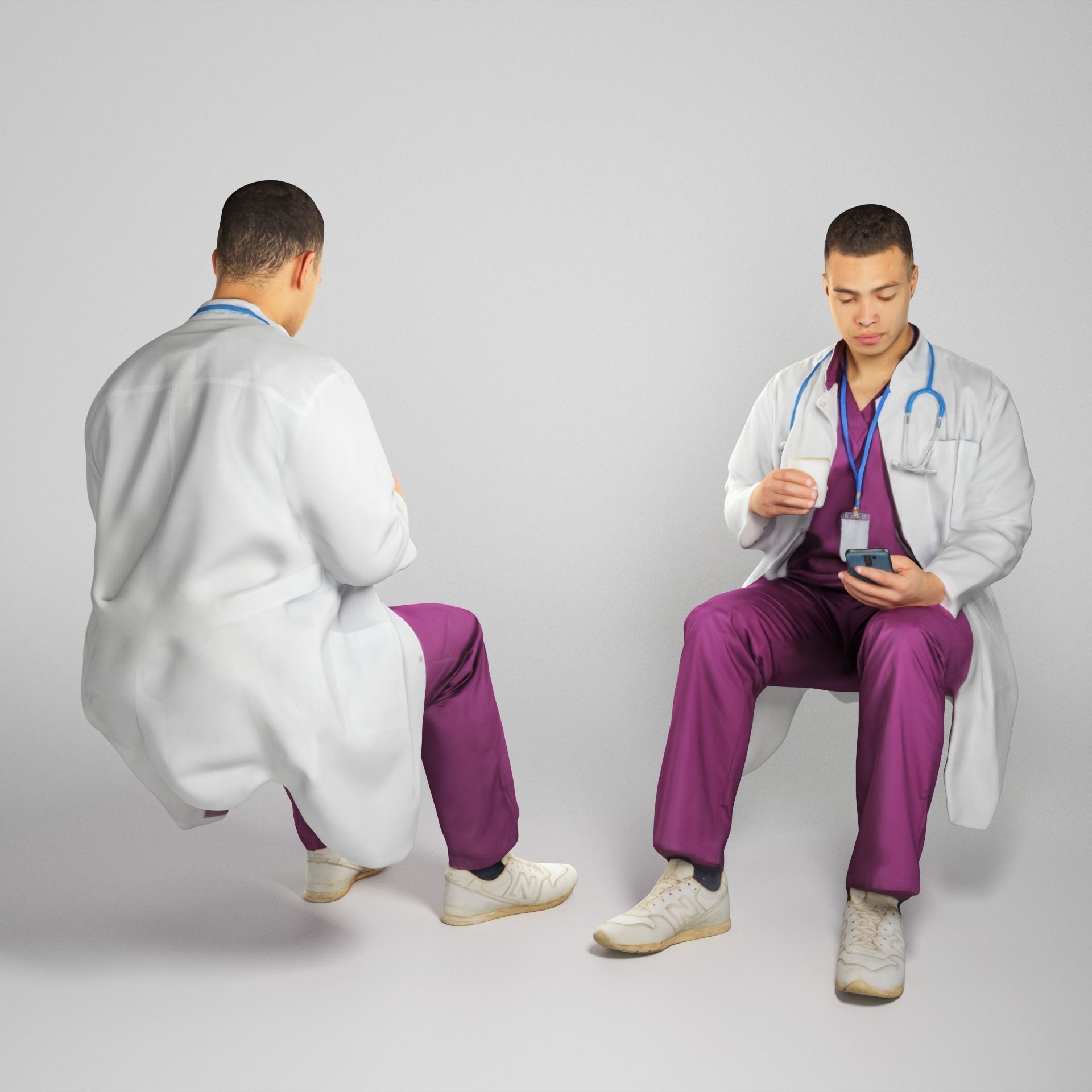Medical doctor male is sitting and texting a message 184 Low-poly 3D model_1