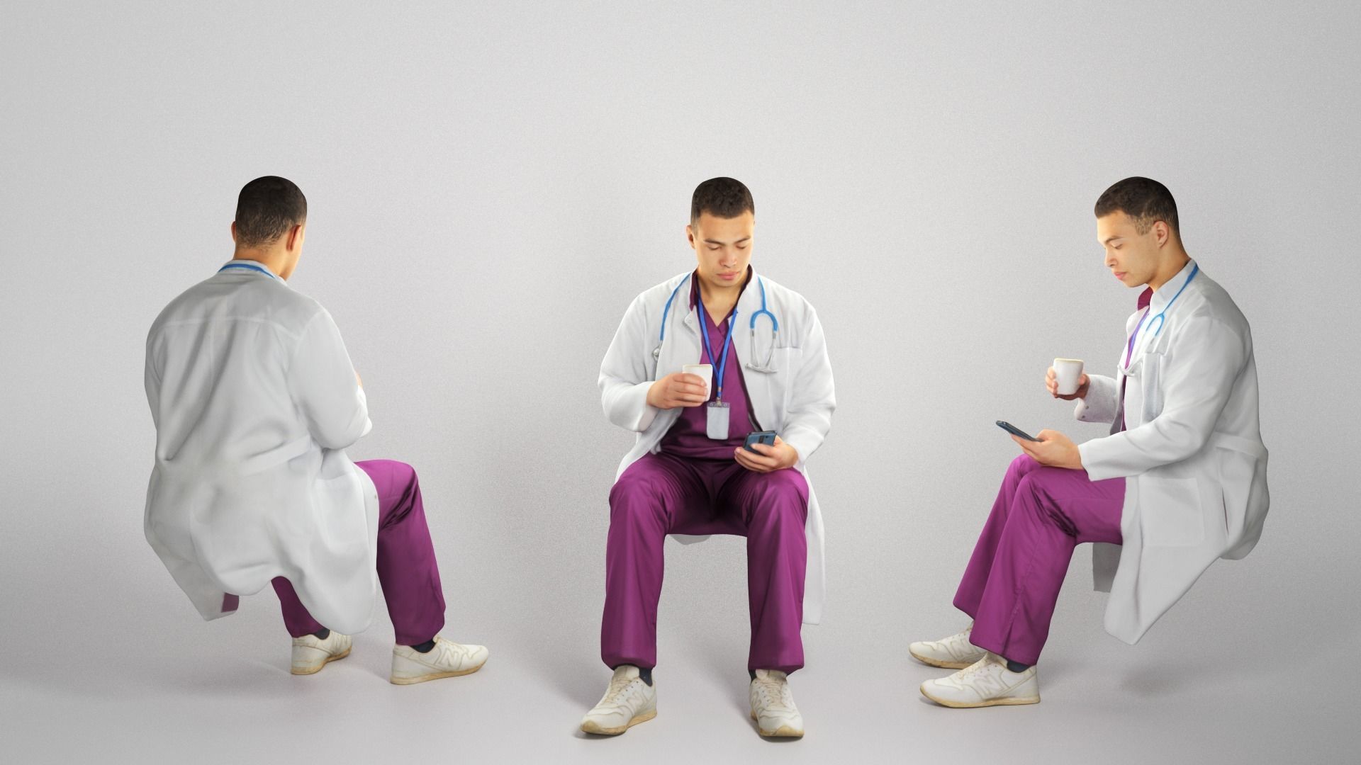 Medical doctor male is sitting and texting a message 184 Low-poly 3D model_2