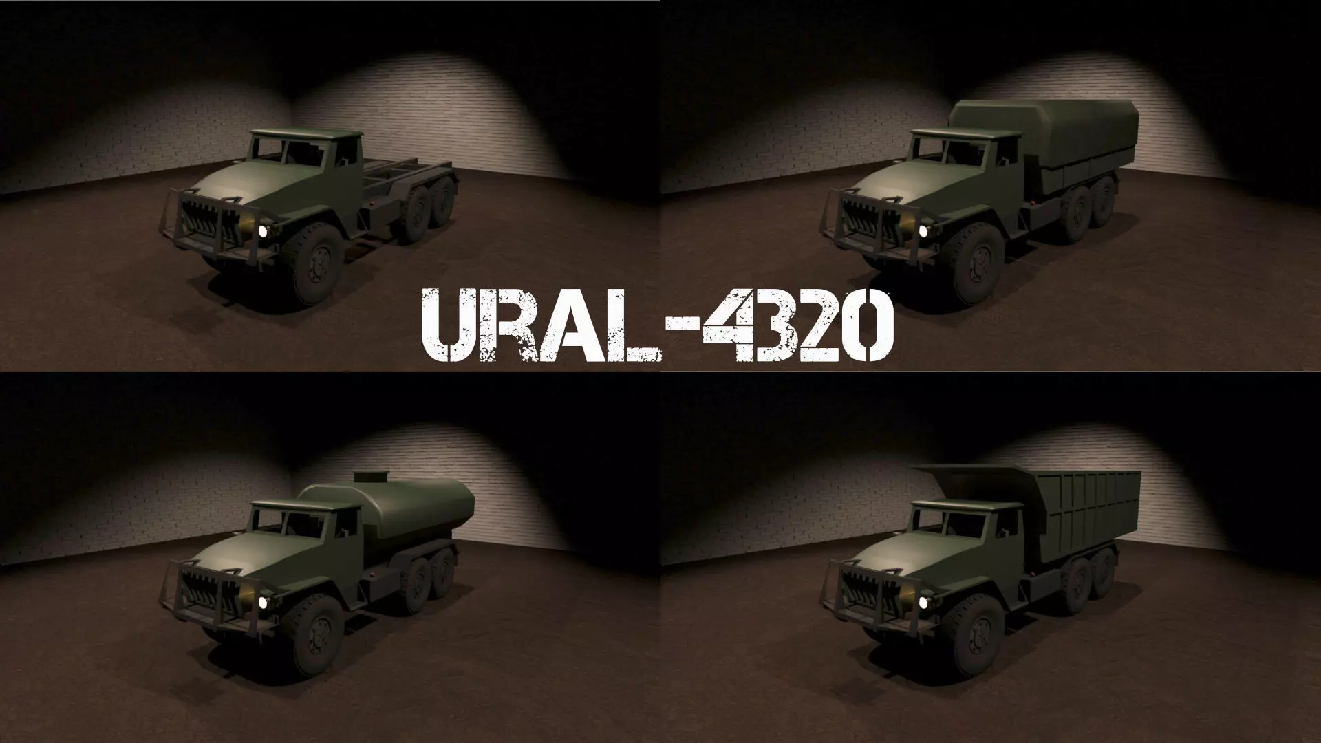 Ural-4320 military truck Low-poly 3D model_0