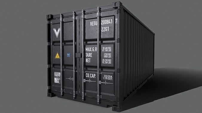 PBR 20 ft Shipping Cargo Container Version 2 - Black Low-poly 3D model