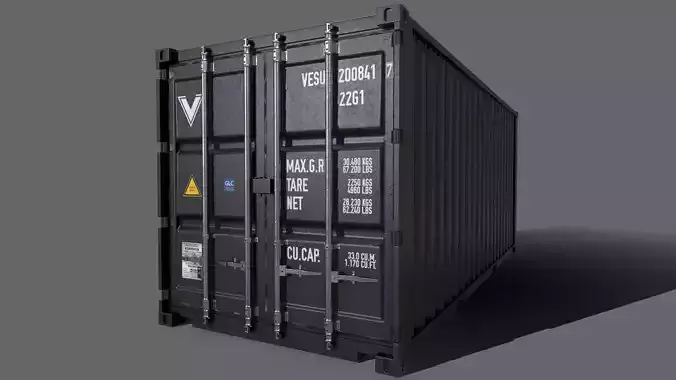 PBR 20 ft Shipping Cargo Container Version 2 - Black Low-poly 3D model