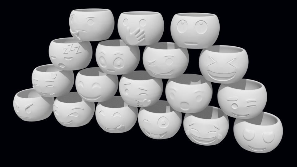 Pack with 18  Fluffy Emojis Pots stl for 3D priting 3D print model_4
