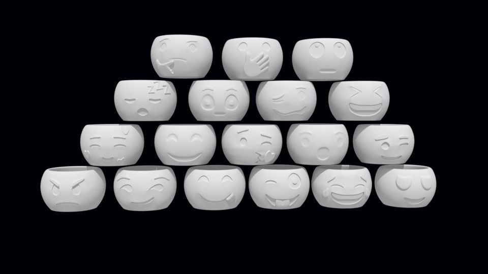 Pack with 18  Fluffy Emojis Pots stl for 3D priting 3D print model_3