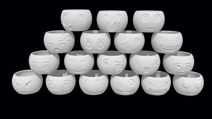 Pack with 18  Fluffy Emojis Pots stl for 3D priting 3D print model