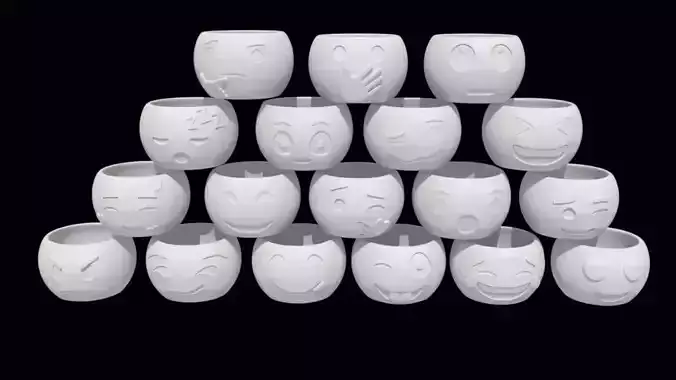Pack with 18  Fluffy Emojis Pots stl for 3D priting 3D print model