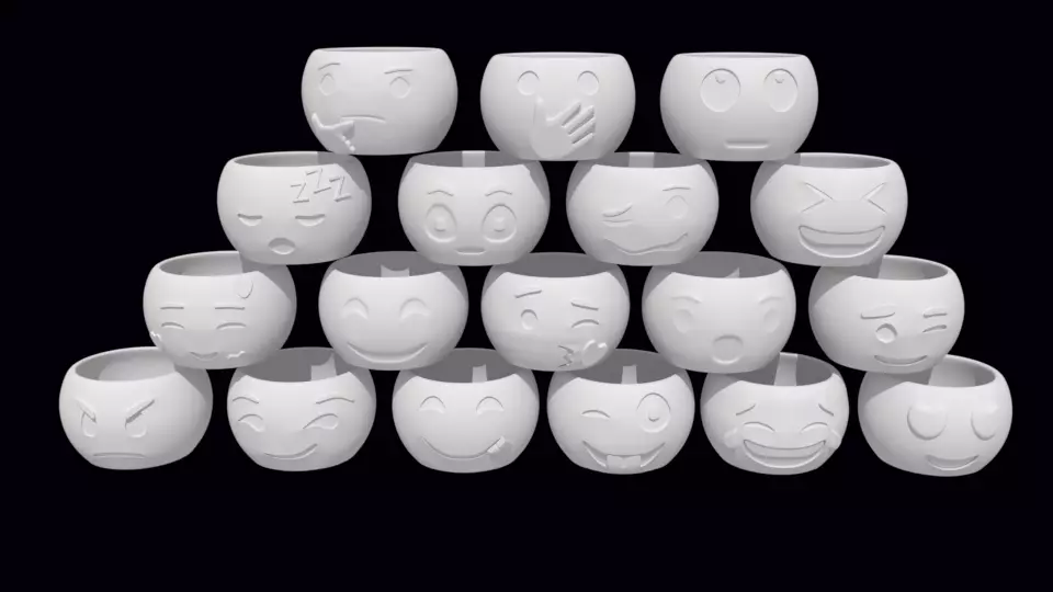 Pack with 18  Fluffy Emojis Pots stl for 3D priting 3D print model_0