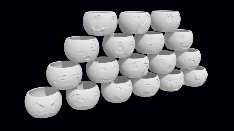Pack with 18  Fluffy Emojis Pots stl for 3D priting 3D print model_1