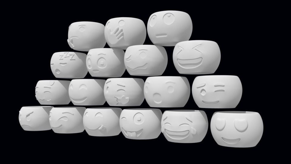 Pack with 18  Fluffy Emojis Pots stl for 3D priting 3D print model_2