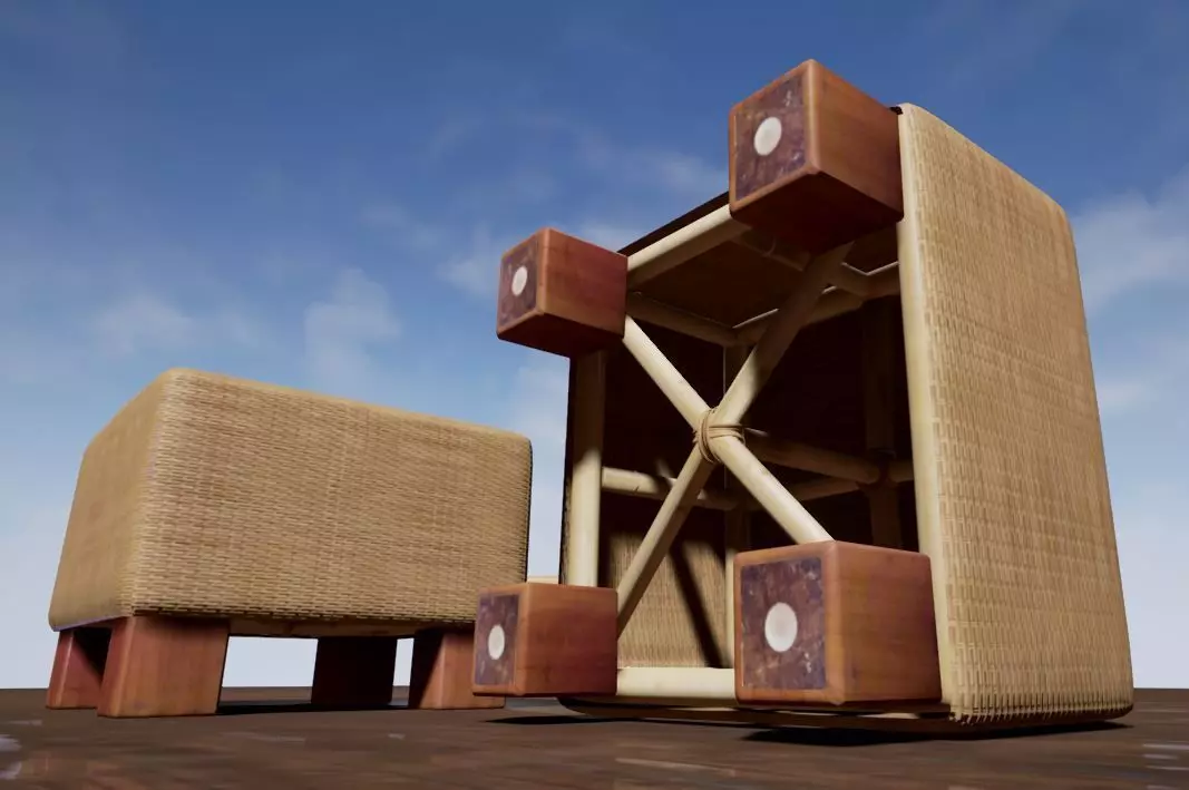 Basket Stool high and mid poly Low-poly 3D model_0