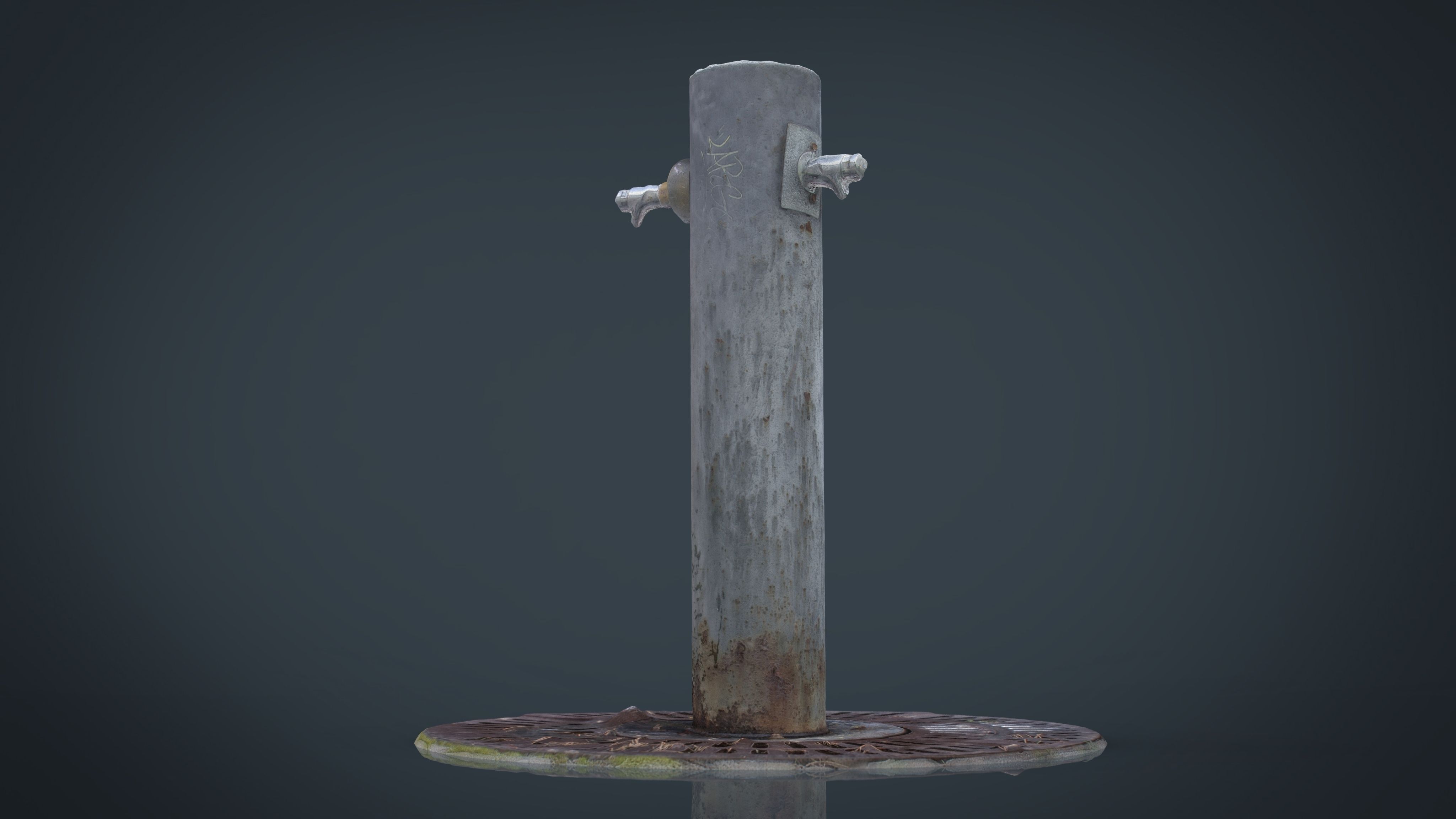 Fountain wooden pole with handle Low-poly 3D model_6