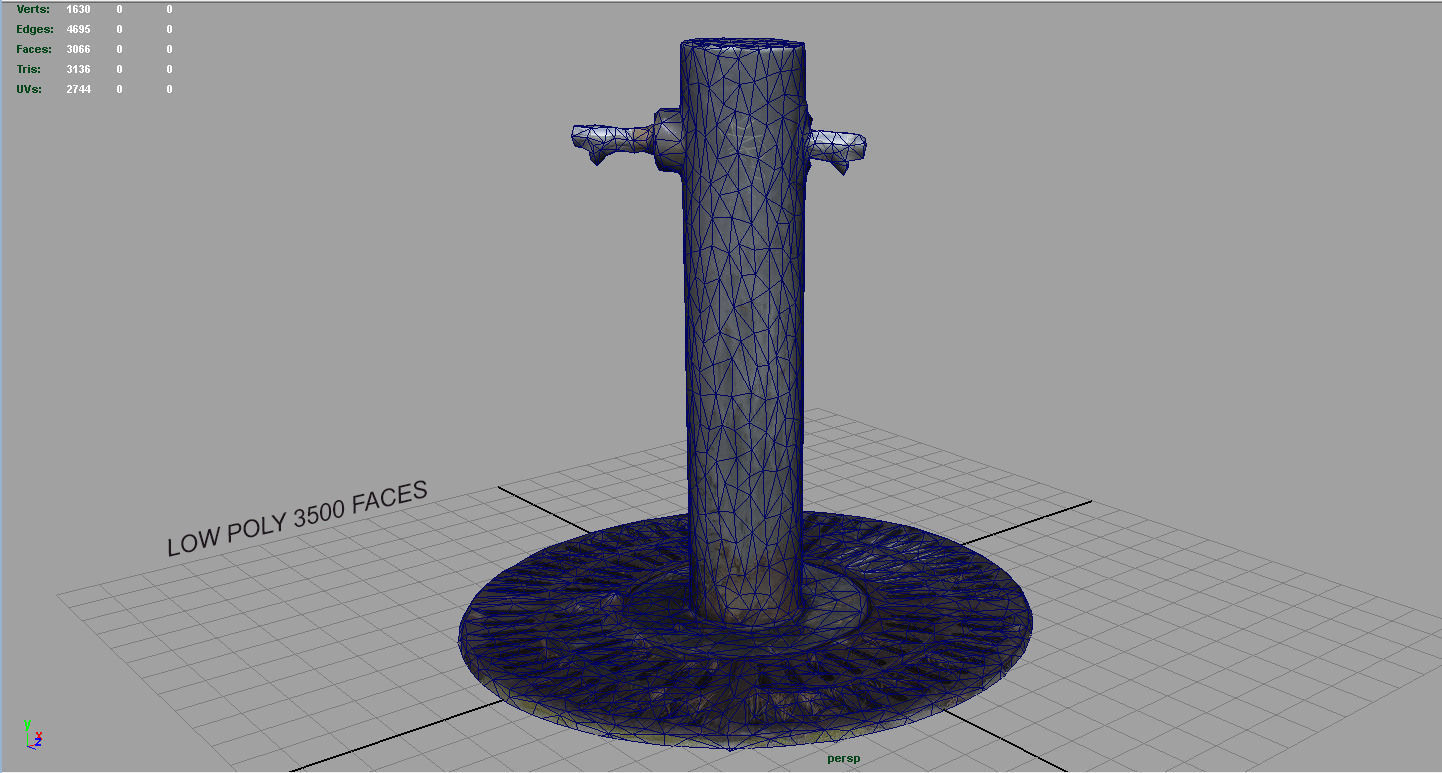 Fountain wooden pole with handle Low-poly 3D model_4