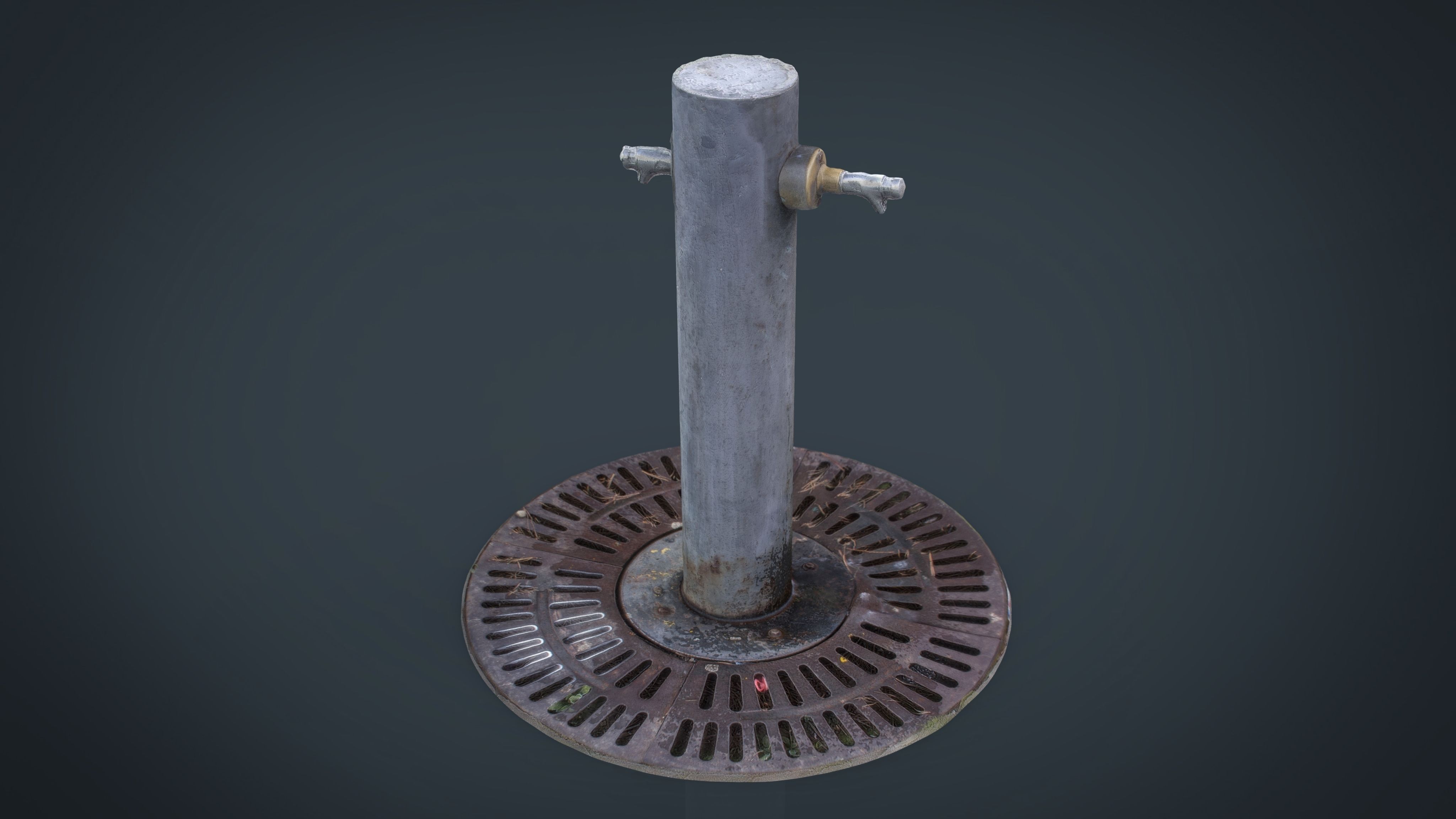 Fountain wooden pole with handle Low-poly 3D model_7