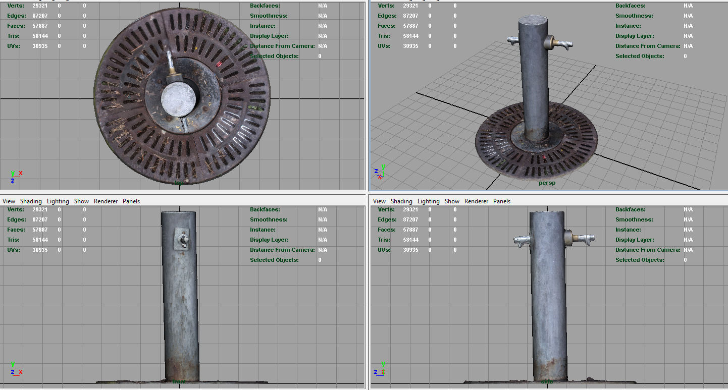 Fountain wooden pole with handle Low-poly 3D model_5