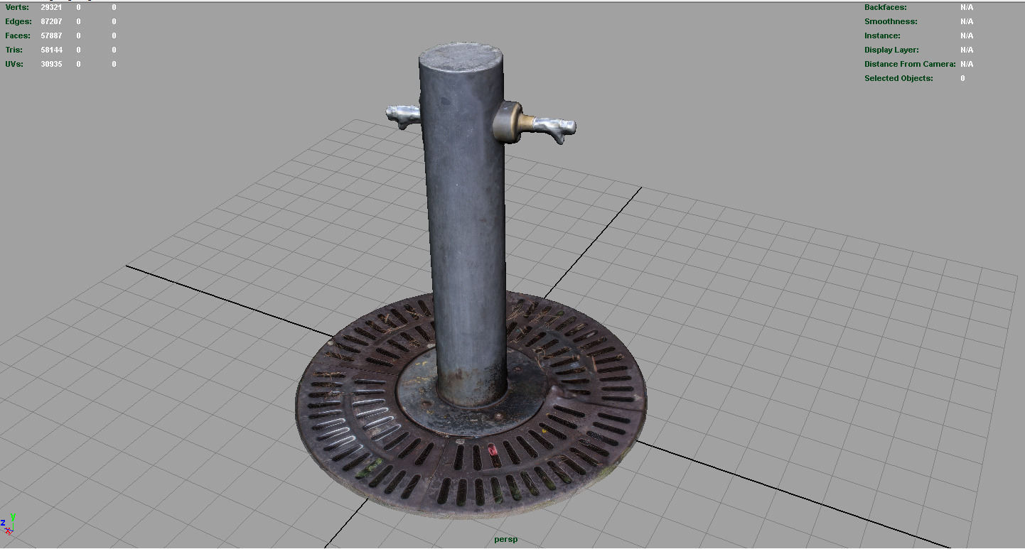 Fountain wooden pole with handle Low-poly 3D model_2